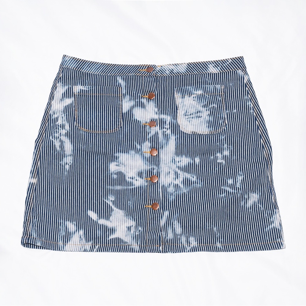 Stripped Denim Mini Skirt Copper Button